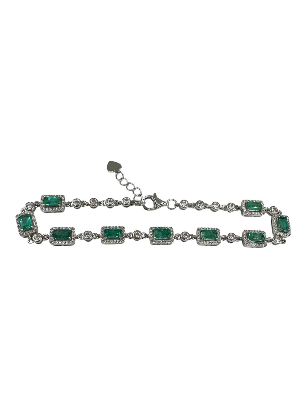 Sterling Silver Emerald Zircon Bracelet 2.46ct 8 Inch Adjustable